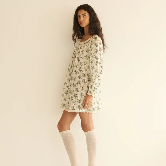 Doen Donelle Cotton Voile Lace Long Sleeve Mini Dress Crème Fleur Du Palais - Picture 4 of 8